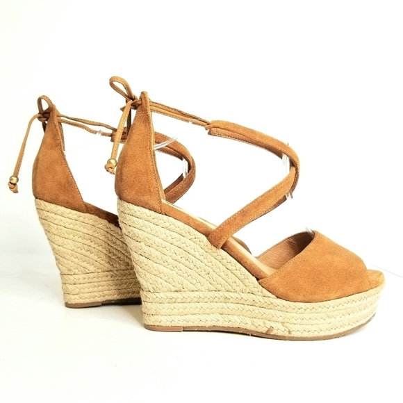 UGG Reagan Peep Toe Suede Jute Platform Espadrille Wedge Tan Brown Sandals, 10 - Picture 2 of 10